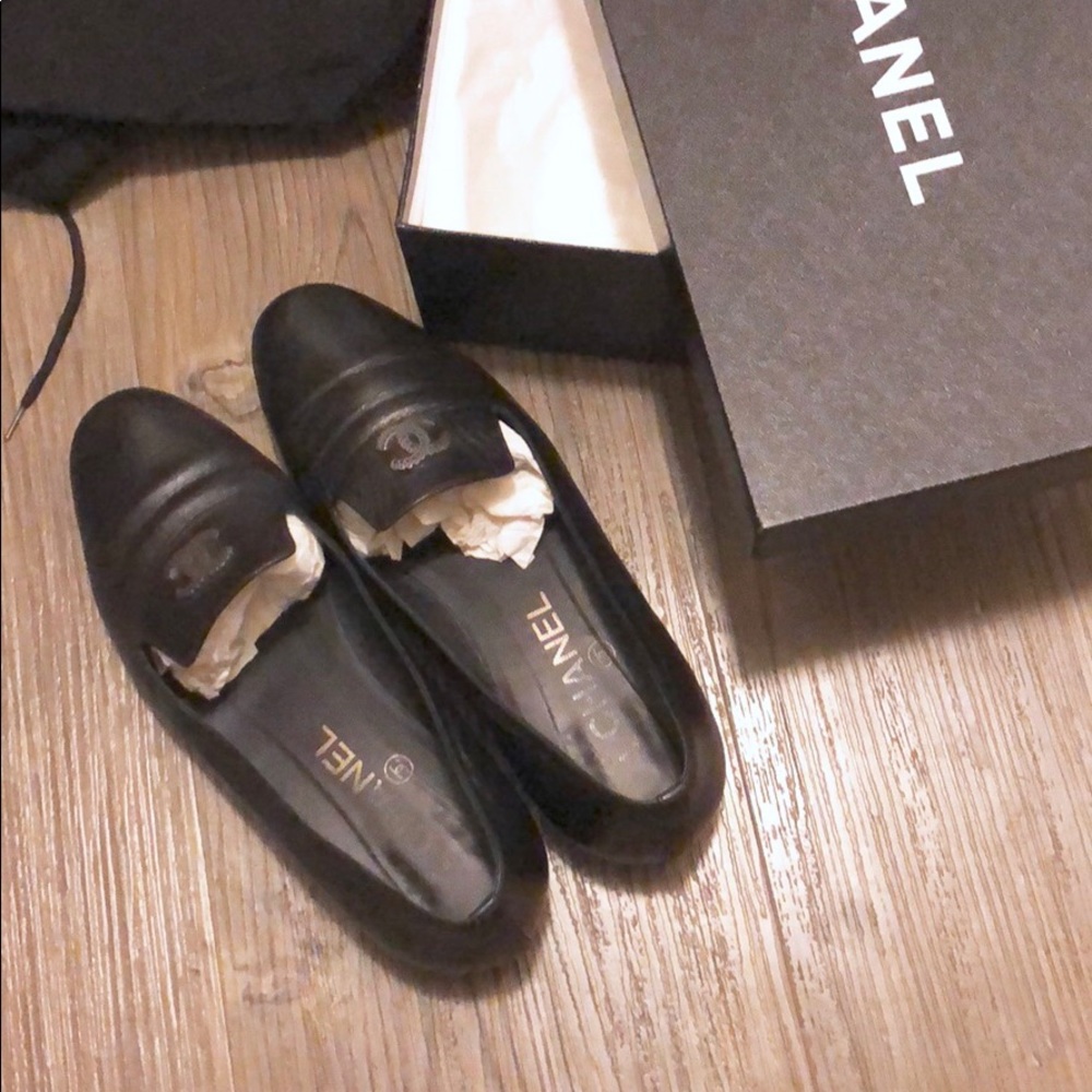 Chanel black Calfskin shoes Mocassins Loafers